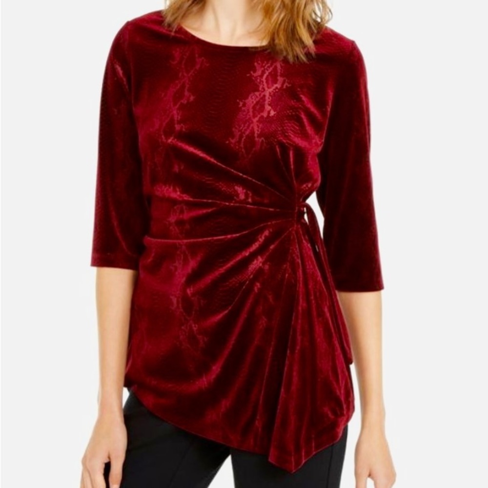 Alfani Women's Burgundy Solid 3/4 Sleeve Jewel Neck Wrap Wine Size Medium